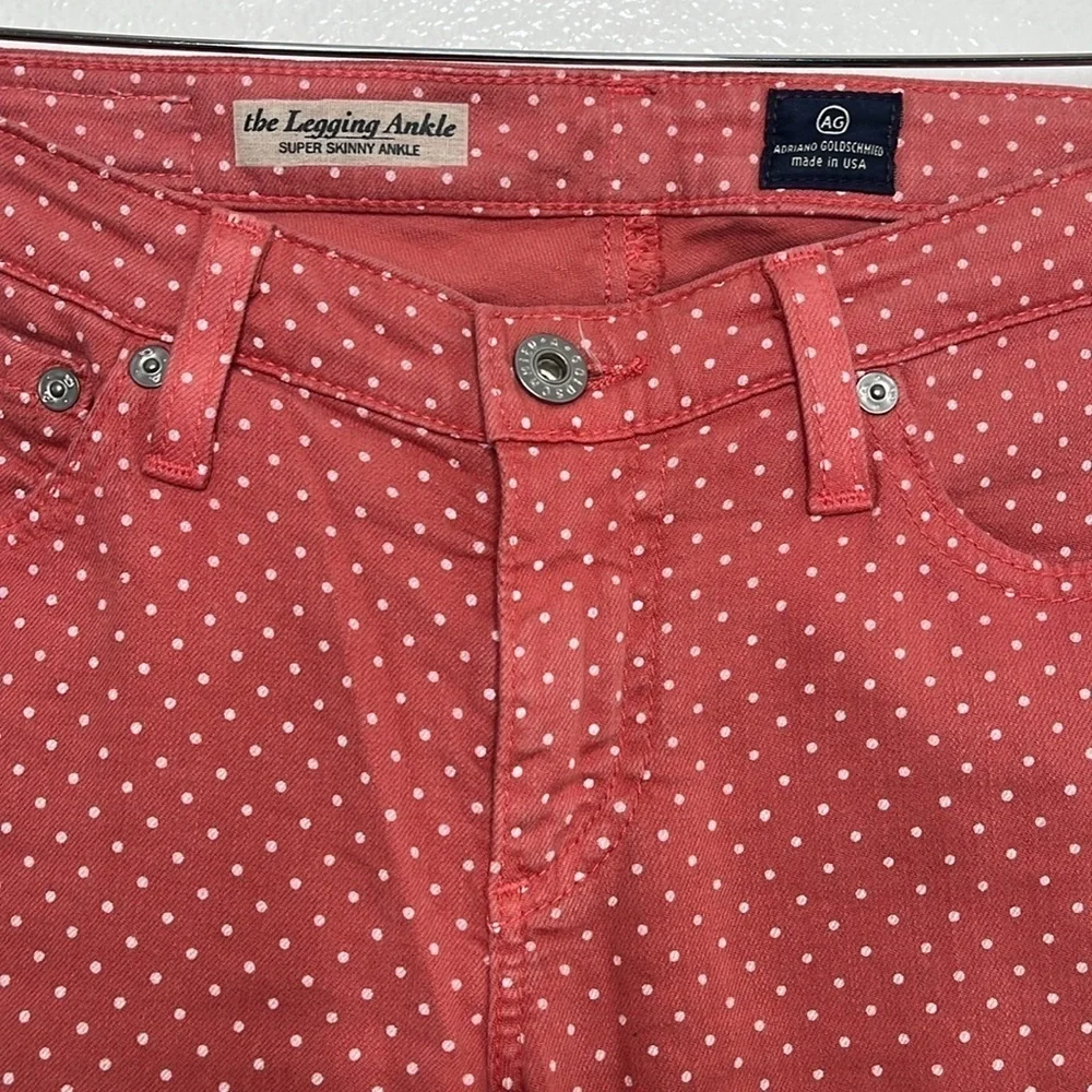 AG Adriano Goldschmied Pink Polka Dot Legging Super Skinny Ankle Jeans Size 26R